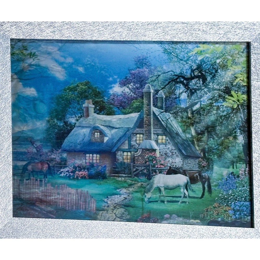 Vintage Storybook Cottage Lighthouse Hologram Picture Optical Illusion 3 Images